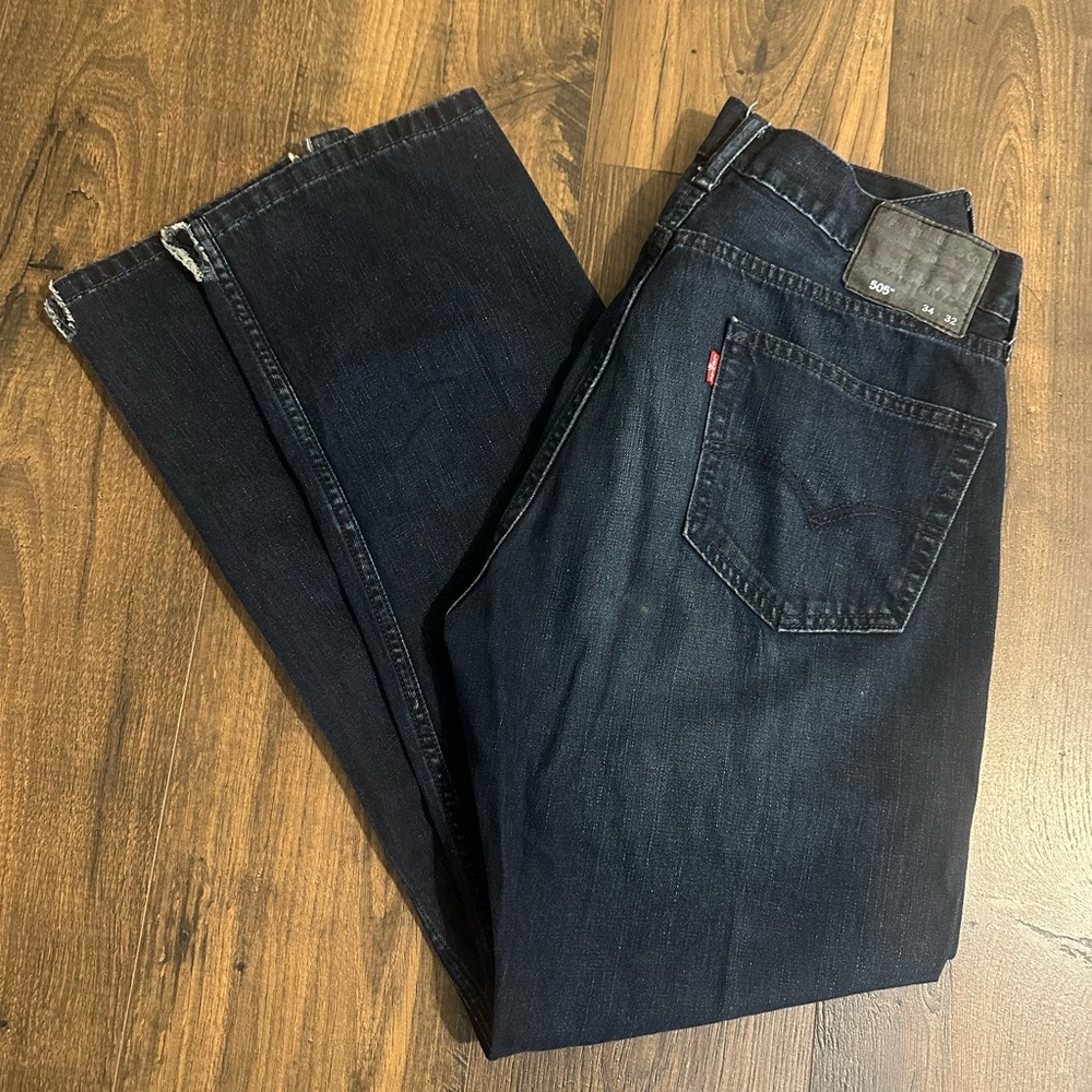 Levis 505 Jeans Mens 34x32 Blue Dark Wash Regular Fit Straight Leg Denim
